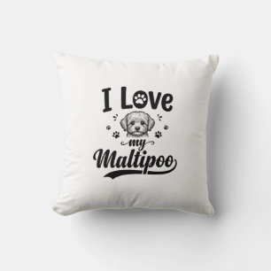 Cojín Decorativo Amo a mi Maltipoo grabado vintage diseño de perro_
