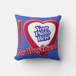 Cojín Decorativo Amo a mi novio Foto Corazón Rojo D R Azul