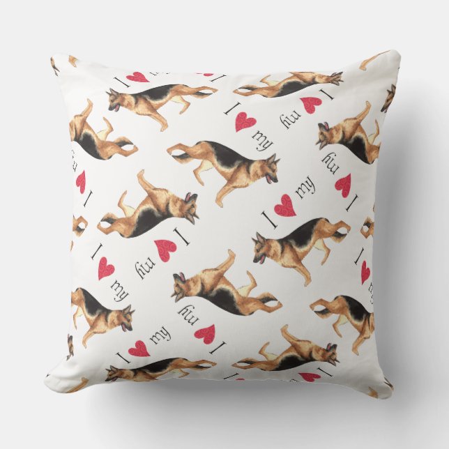 Cojín Decorativo Amo a mi pastor alemán (Anverso)