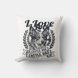 Cojín Decorativo Amo a mi perro de ganado Diseño de grabado vintage