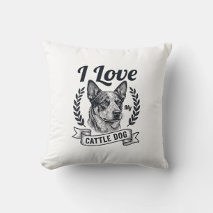 Cojín Decorativo Amo a mi perro de ganado Diseño de grabado vintage