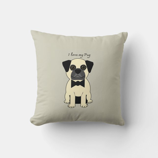 Cojín Decorativo Amo a mi Pug (Anverso)