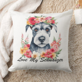 Cojín Decorativo Amo a mi Schnauzer Floral