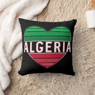 Cojín Decorativo Amo Argelia, corazón argelino en colores de la ban