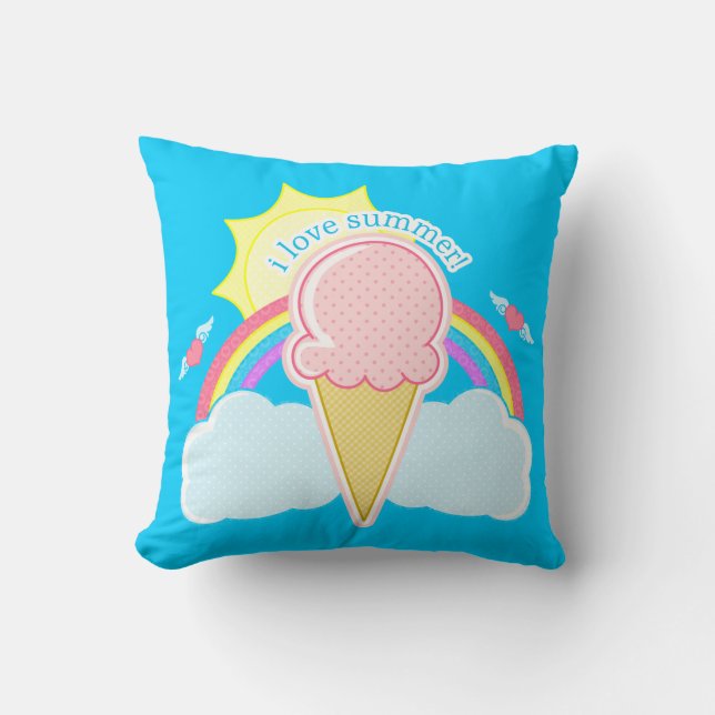 Cojín Decorativo "Amo cono de helado del verano" (Anverso)