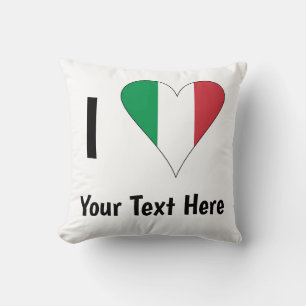 Cojín Decorativo Amo (Corazón Bandera de Italia) Tu Texto