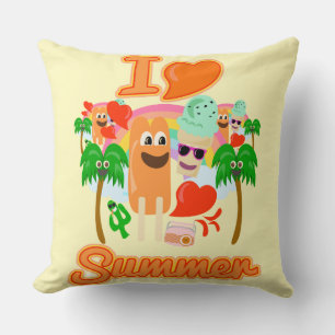 Cojín Decorativo Amo el verano Collage de estilo kawaii de dibujos