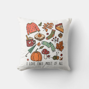Cojín Decorativo Amo las hojas de otoño calabazas bellotas bayas