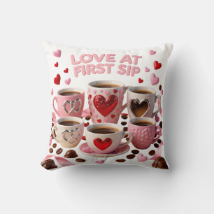 Cojín Decorativo Amor a Primera Bebida Cinco Tazas de Café Motivo d