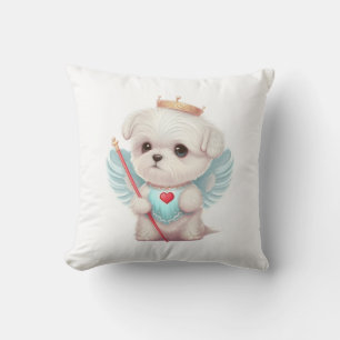Cojín Decorativo Amor celestial: Perro maltés Ángel lindo