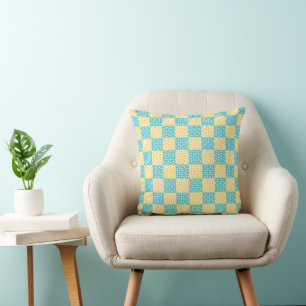 Cojín Decorativo Amor controlado en turquesa, amarillo y blanco