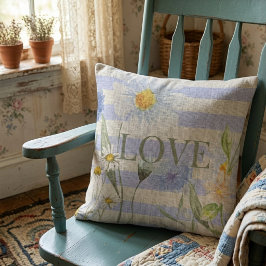 Cojín Decorativo  Amor de Campo Floral Gingham Azul y Margaritas