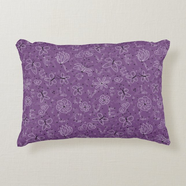 Cojín Decorativo AMOR de mariposa violeta malva - patrón sin fisura (Anverso)