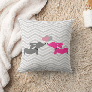 Cojín Decorativo Amor de perro vienés Dachshund sobre chevrones gri