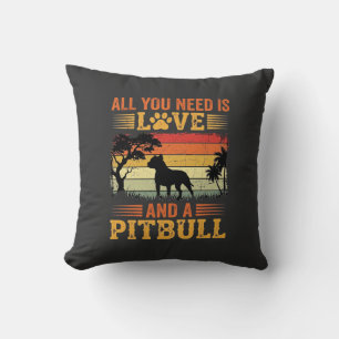 Cojín Decorativo Amor de Pitbull Atardecer Retro Perro