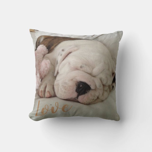Cojín Decorativo Amor Dormido Bulldog Cachorro (Anverso)