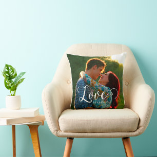 Cojín Decorativo Amor en escritura elegante Foto personalizada