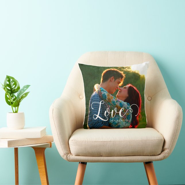 Cojín Decorativo Amor en escritura elegante | Foto personalizada (Subido por el creador)