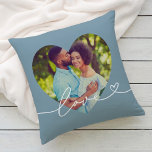Cojín Decorativo Amor en escritura pizarra Personalizado foto en fo<br><div class="desc">El diseño moderno y elegante de almohadas de tiro personalizado presenta una foto favorita en forma de gran corazón con un diseño minimalista de superposición de tipografía blanca de "amor" que incluye detalles florecientes y cardíacos. Se puede modificar el color de fondo azul gris pizarra. Una idea de regalo única...</div>