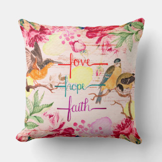 Cojín Decorativo Amor, Esperanza, Fe Floral Pillow