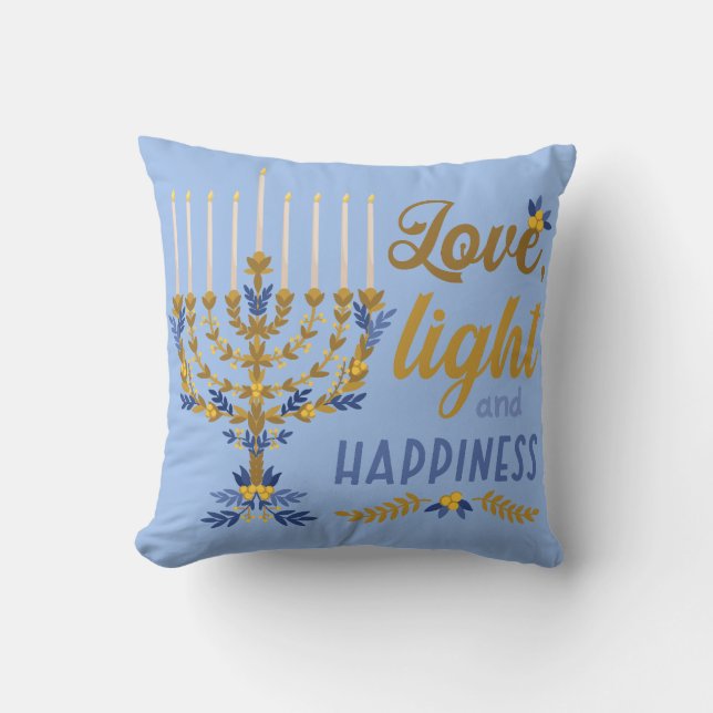 Cojín Decorativo Amor, luz y felicidad Hanukkah (Anverso)