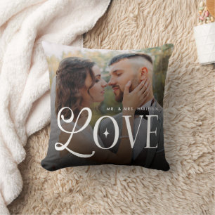 Cojín Decorativo Amor Moderno Mr Mrs Foto de Boda Monograma para Pa