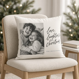 Cojín Decorativo Amor Risa Navidad Letra Negra Foto