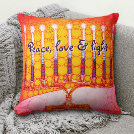 Cojín Decorativo Amor Rojo Hanukkah Menorah Paz Luz de Amor Negrita