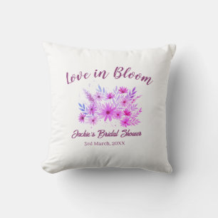 Cojín Decorativo amor rosa boho en flor nombre ducha nupcial retro