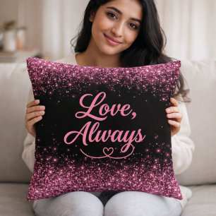 Cojín Decorativo Amor, Siempre Rosa Glitter Negro Romántico