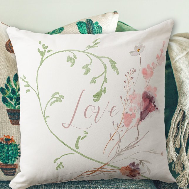Cojín Decorativo Amor Suave Flores Acuarela Romántico  (Love Soft Watercolor Flowers Romantic Throw Pillow ©Susanne Sachers - Sunny Mind Design)