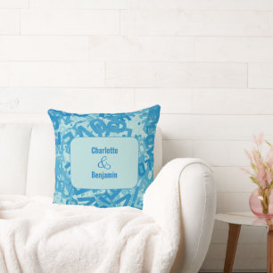 Cojín Decorativo Amor Tipografía Letras Azul Monocromo Pareja