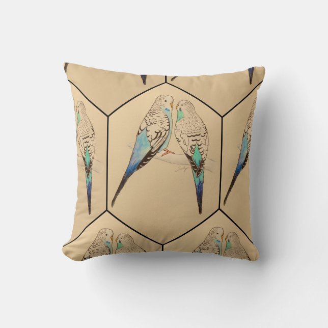 Cojín Decorativo Amortiguador Acuarela de Budgie (Anverso)
