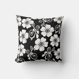 Cojín Decorativo amortiguador floral blanco y negro, amortiguador