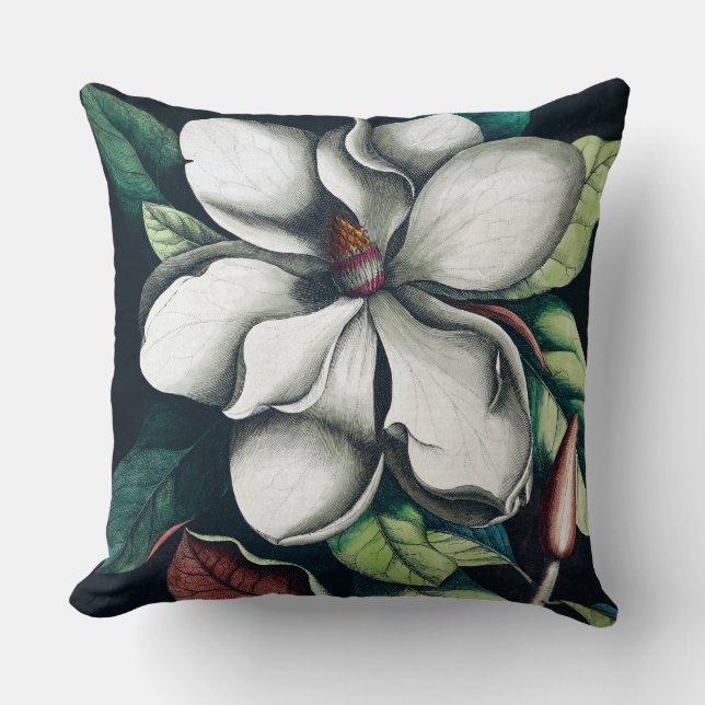 Cojín Decorativo Amortiguador negro de la magnolia (Anverso)