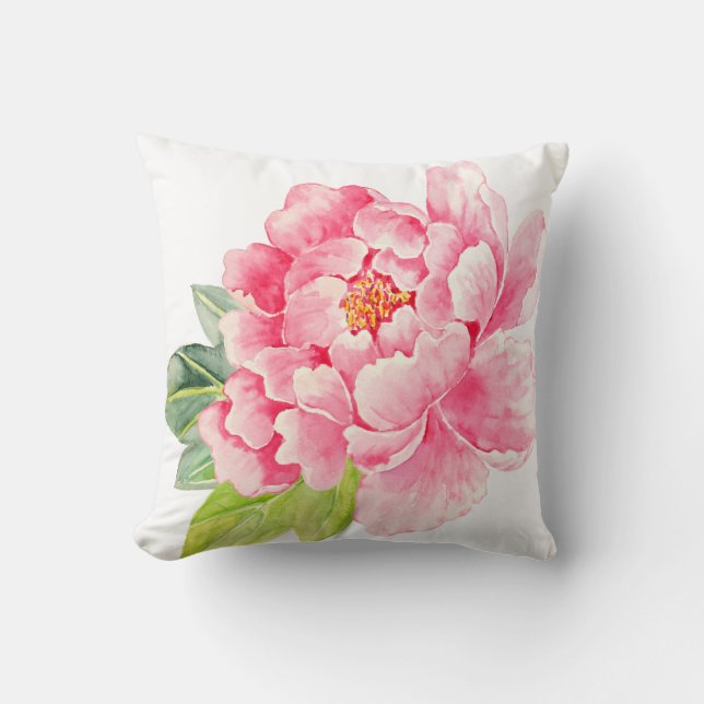 Cojín Decorativo Amortiguador rosado del Peony de la acuarela (Anverso)