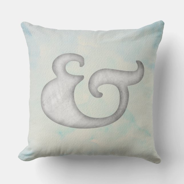 Cojín Decorativo Ampersand acuarela náutico | Blanco y cielo (Anverso)