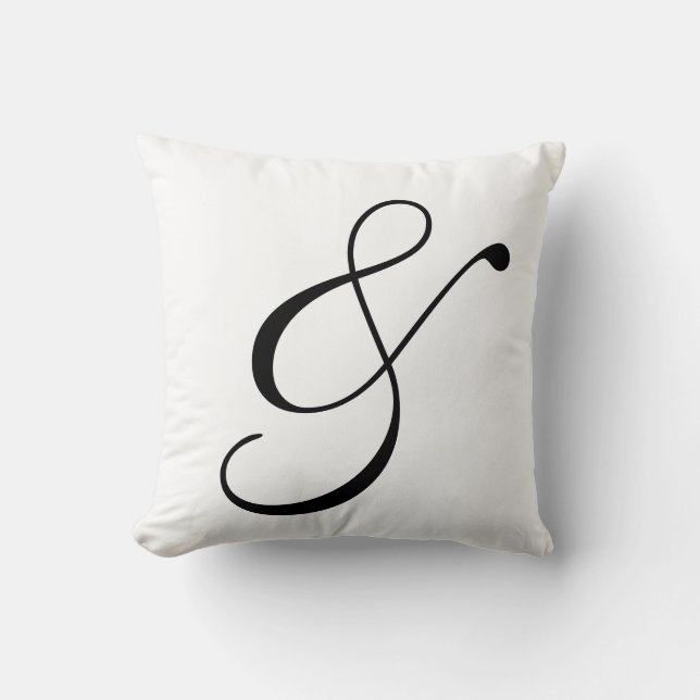 Cojín Decorativo Ampersand Scroll Text En Blanco Y Negro (Anverso)