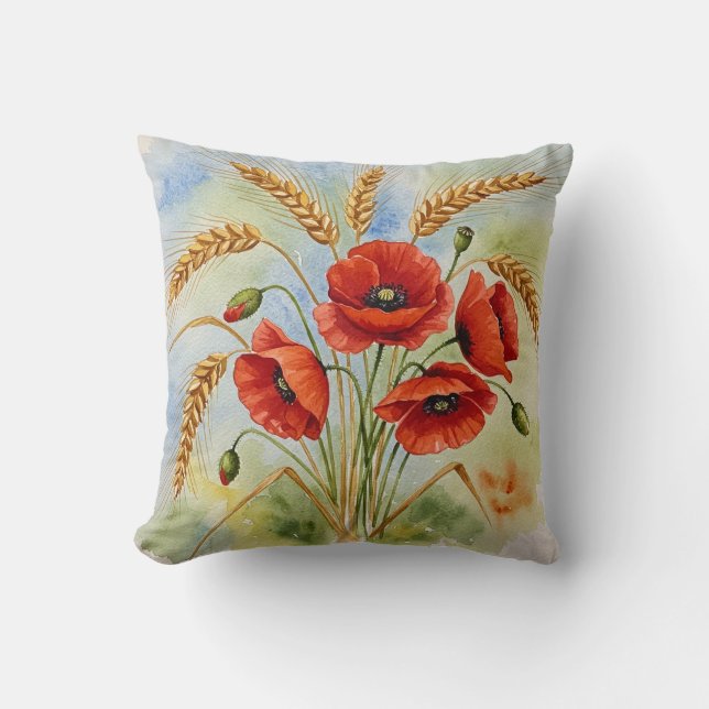 Cojín Decorativo Ampolla roja y ramo de trigo Pillow (Anverso)