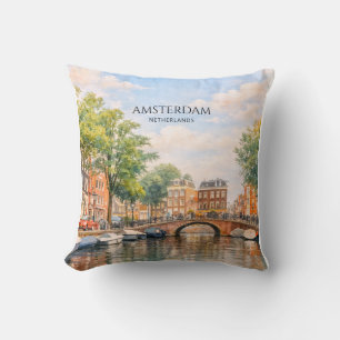 Cojín Decorativo Ámsterdam Países Bajos Canal Ciudad Colorida Via