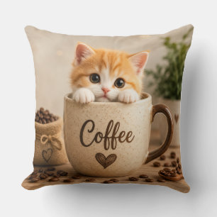 Cojín Decorativo Amuleto de Gatito en Taza de Café