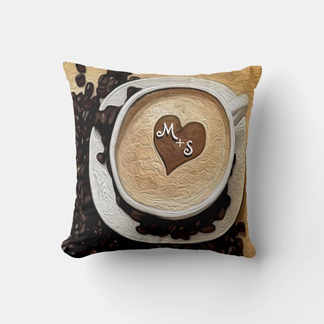 Cojín Decorativo Añada el café de las iniciales (Anverso)