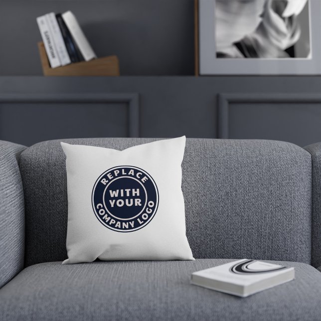 Cojín Decorativo Añadir el logotipo de negocios Decoración corporat (Business Round Classic White Logo Throw Pillow)