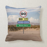 Cojín Decorativo Añadir tu nombre 90º cumpleaños Divertido Rótulos<br><div class="desc">Gracioso cojín de viaje arroja almohada para los que celebran el 90 cumpleaños. Inspirado por las señales de tránsito,  diseñado para levantar una risita. Agregue fácilmente el nombre que necesite al signo verde utilizando la plantilla proporcionada.</div>