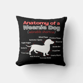 Cojín Decorativo Anatomía de un perro de Weenie, curioso Dachshund 