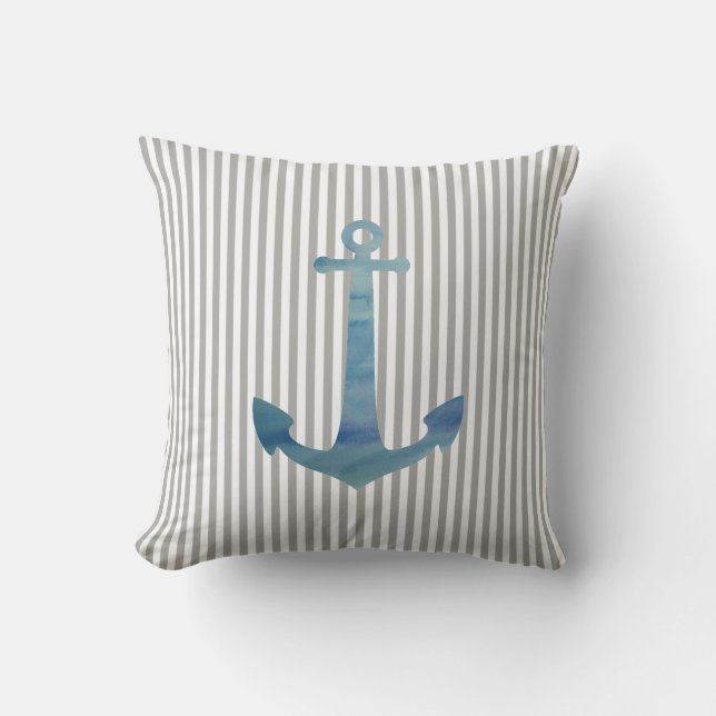 Cojín decorativo Anchor Nautical Sailboat Stripe (Anverso)