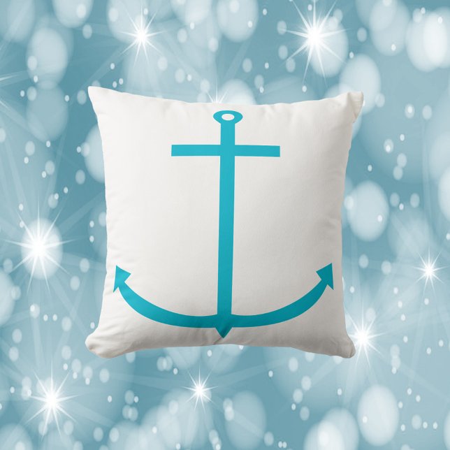 Cojín Decorativo Anchor Nautical Turquoise Blue (A throw pillow with a turquoise boat anchor)