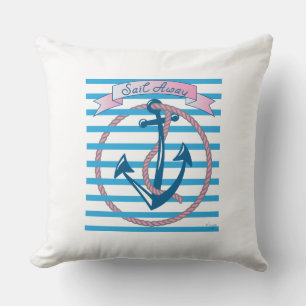 Cojín Decorativo Anchor "Sail Away" con rayas azules y rosadas