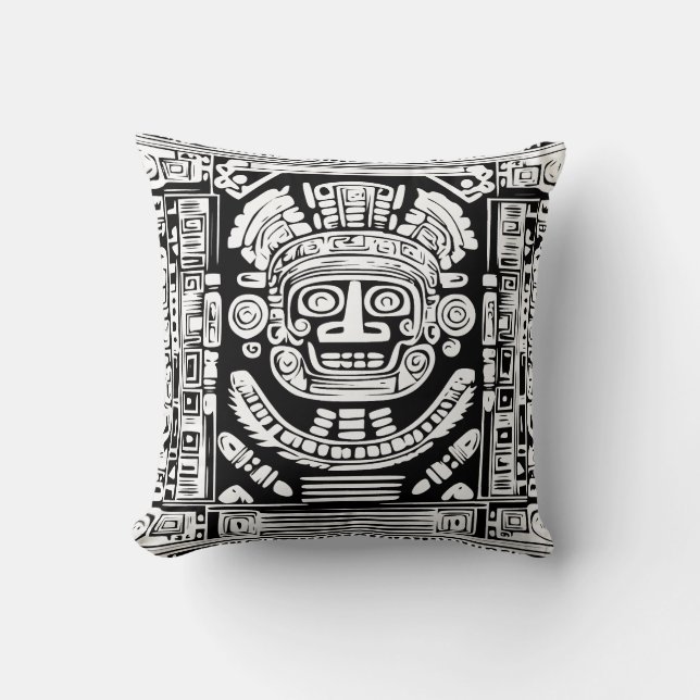Cojín Decorativo Ancient Mayan Sun God Mask Tribal Art Throw Pillow (Anverso)