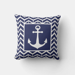Cojín Decorativo Ancla Azul Marino Blanco Espina de Pescado Costero
